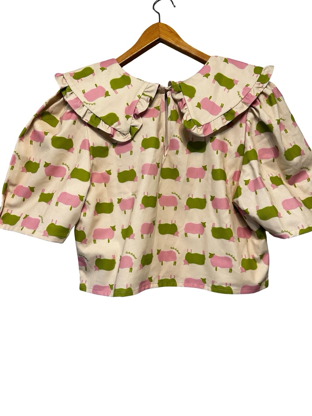 NWT Lisa Says Gah Sheep Print Short Sleeve Shirt 2XL Peter Pan Collar Pink Green - Picture 8 of 16